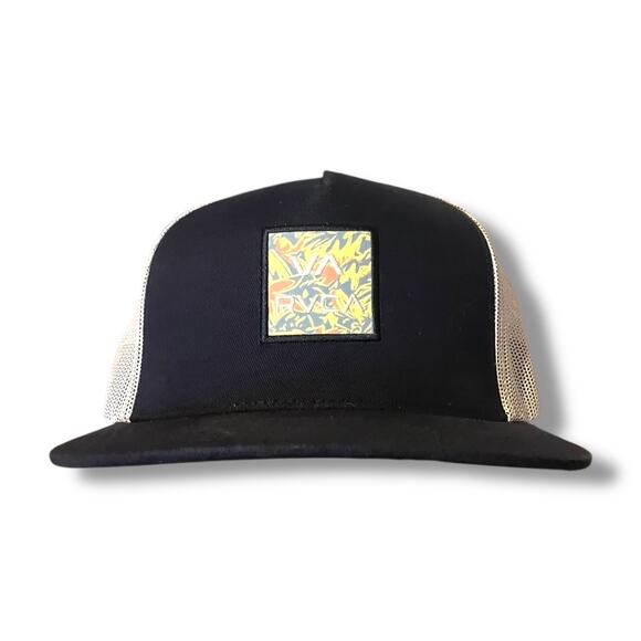 RVCA Snapback Trucker Hat Mesh Back Patch Logo – Black Front / Cream Mesh - Picture 1 of 4